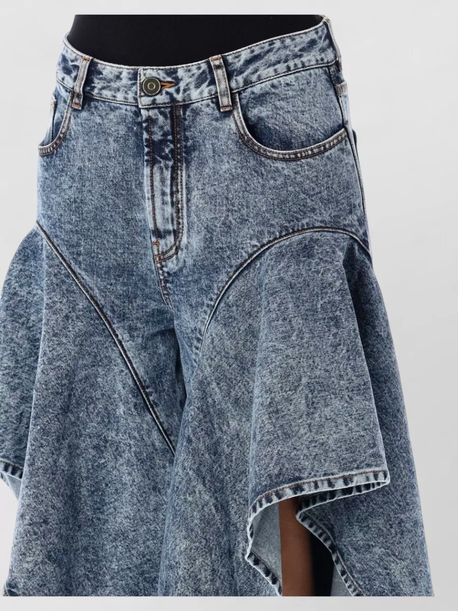 Alaïa Wide Leg Ruffle Hem Cotton Trousers