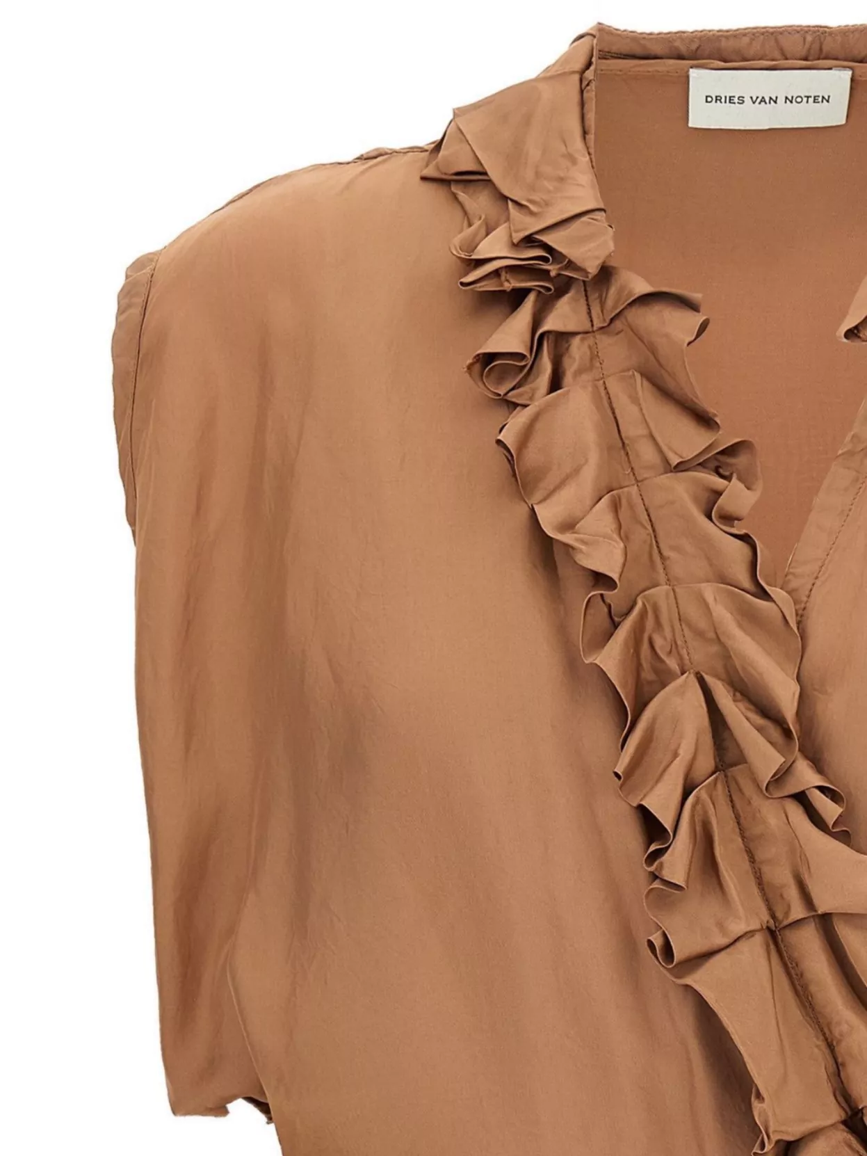 Dries Van Noten Ruffled Sleeveless Top Tie Waist In Brown