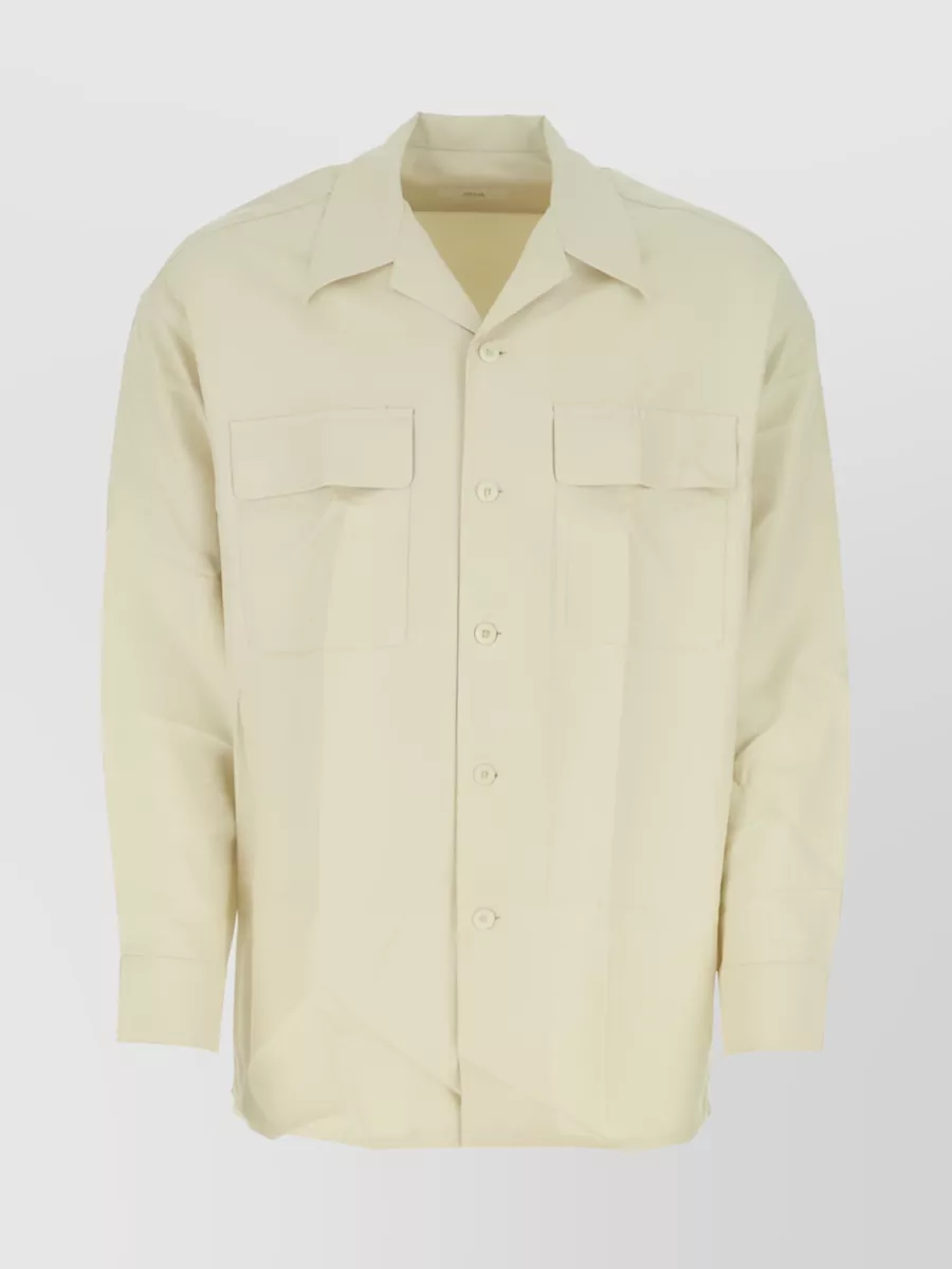 Shop Ami Alexandre Mattiussi Buttoned Shirt With Flap Pockets In Beige