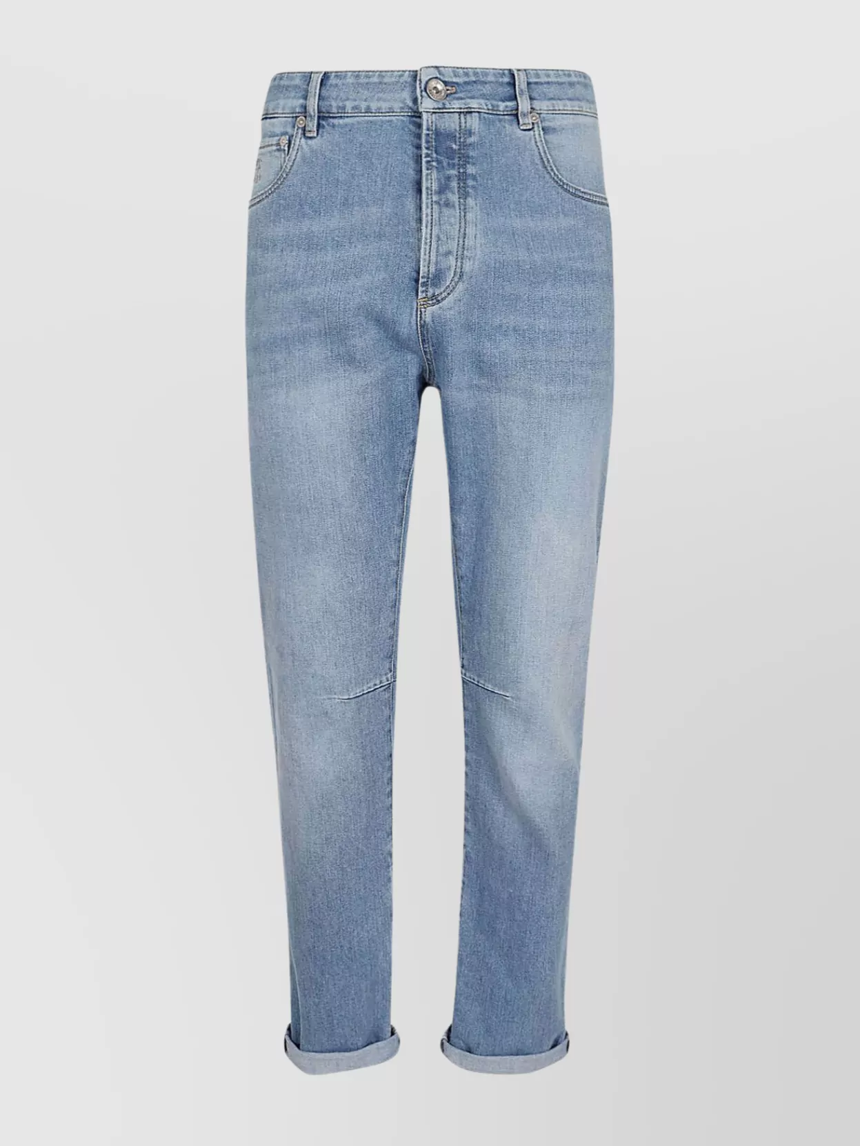 Shop Brunello Cucinelli Faded Embroidered Denim Trousers In Blue