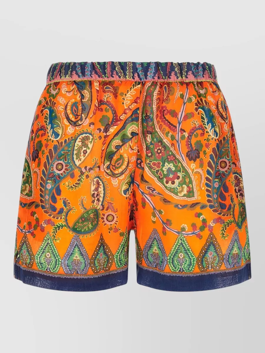 Etro printed ramie wide-leg shorts
