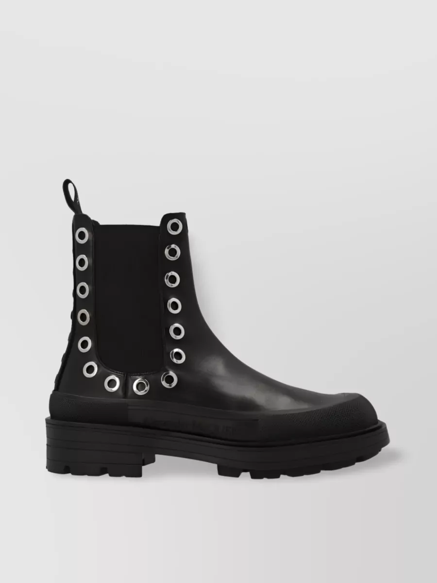 Shop Alexander Mcqueen Chelsea Metal Eyelet Pull-on Boots In Black