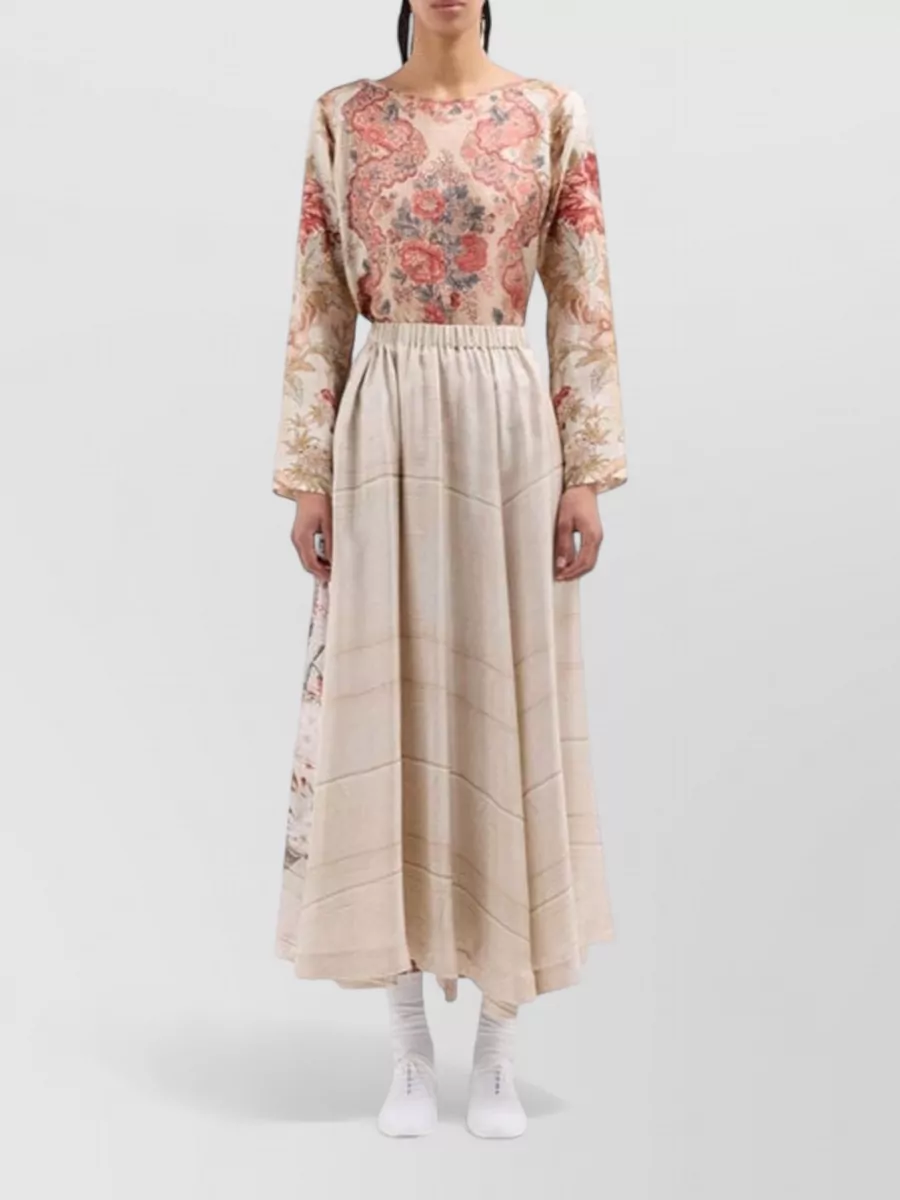 Pierre Louise Mascia Floral Print Silk A-Line Skirt