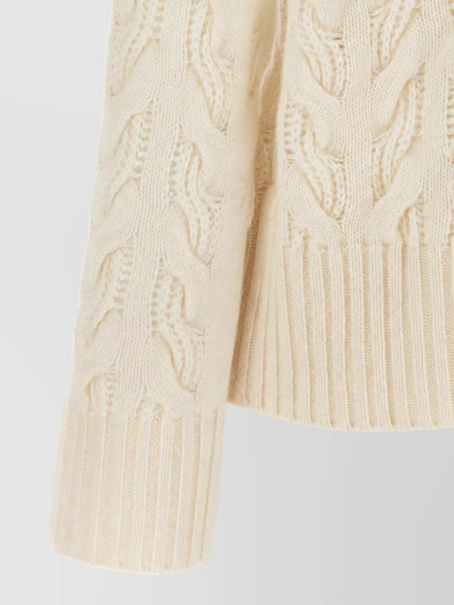 S Max Mara Cashmere Wool Cable-Knit Half-Zip High-Neck Sweatshirt