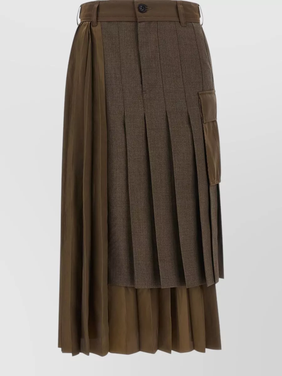 Sacai Pleated Asymmetric Midi Skirt