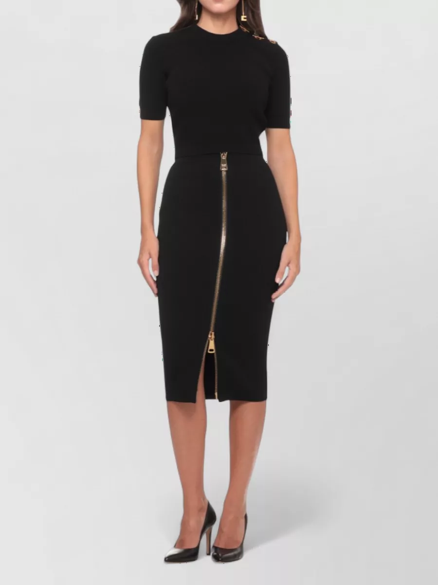 Elisabetta Franchi Ribbed Knit Short-Sleeve Pencil Skirt