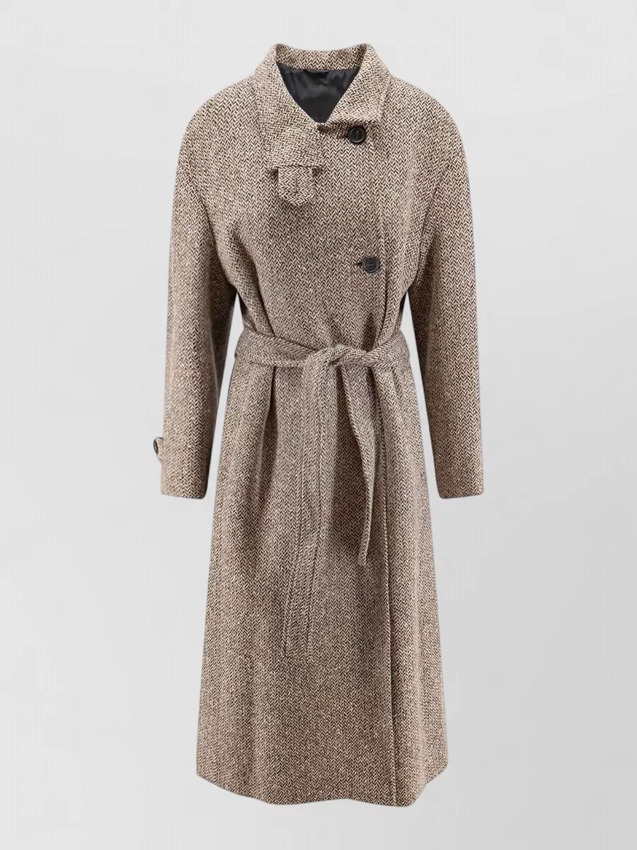 Brunello Cucinelli virgin wool herringbone belted coat