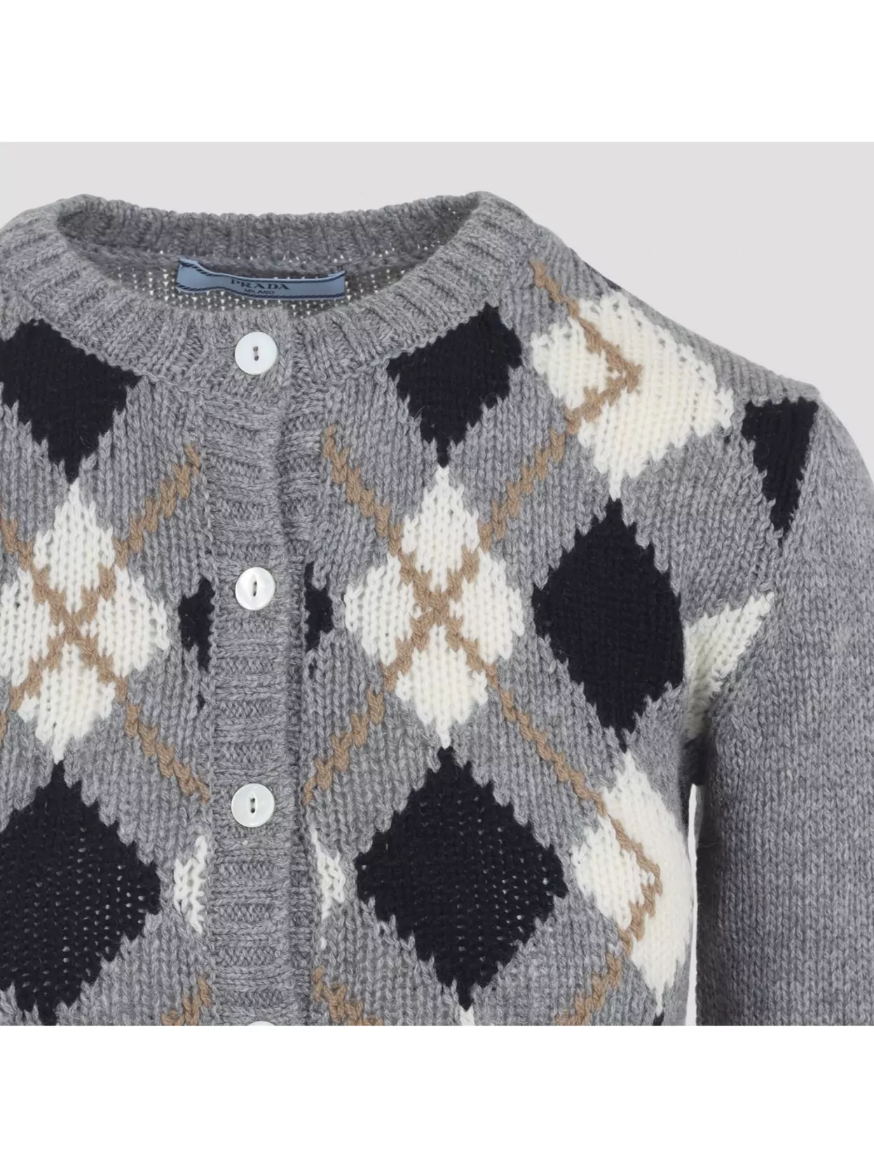Prada Argyle Pattern Long Sleeve Knitwear Cardigan