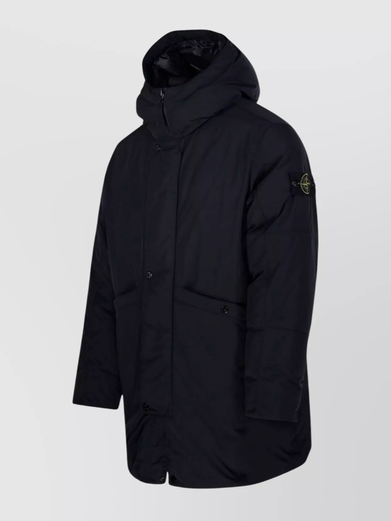 Stone Island Padded Parka Long Length Hood Side Pockets In Black