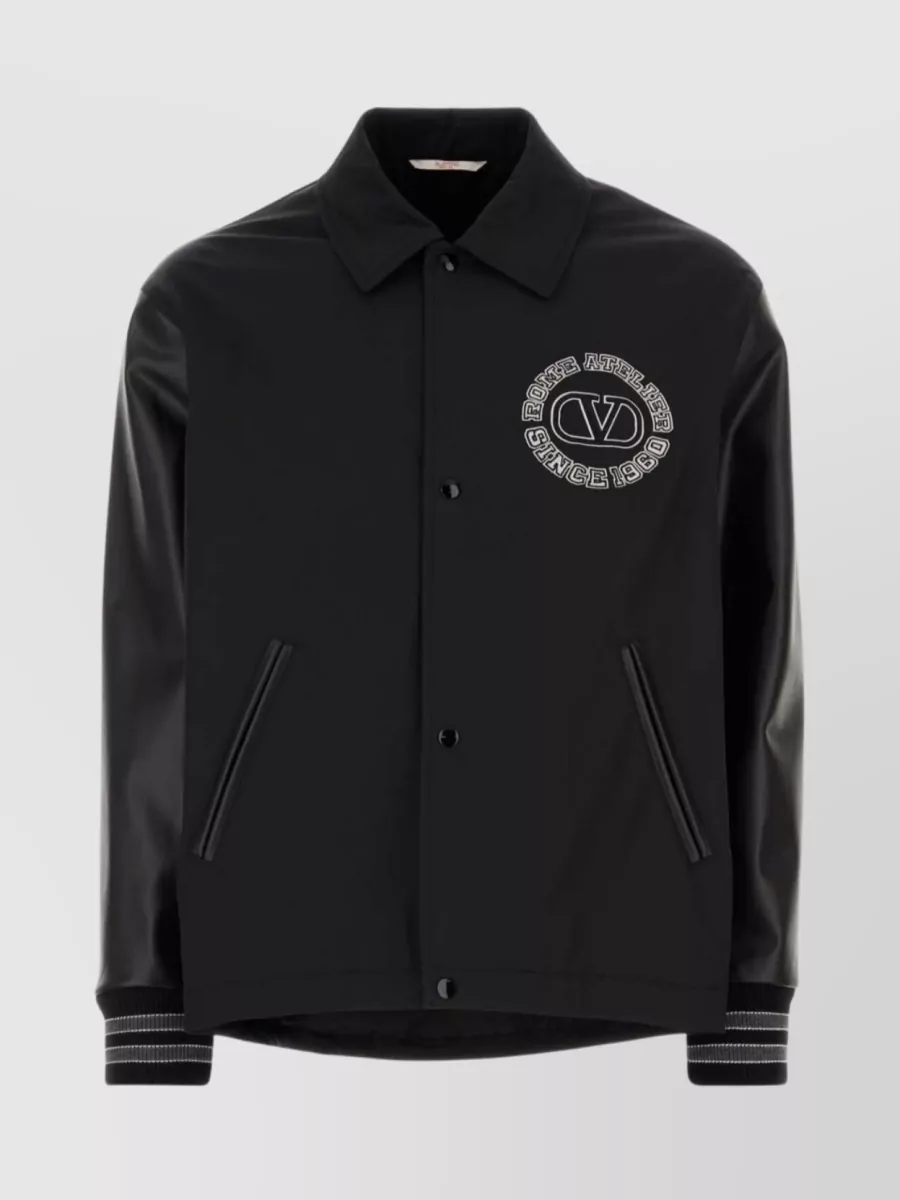 Shop Valentino Ribbed Windbreaker With Zippered Pockets In Black