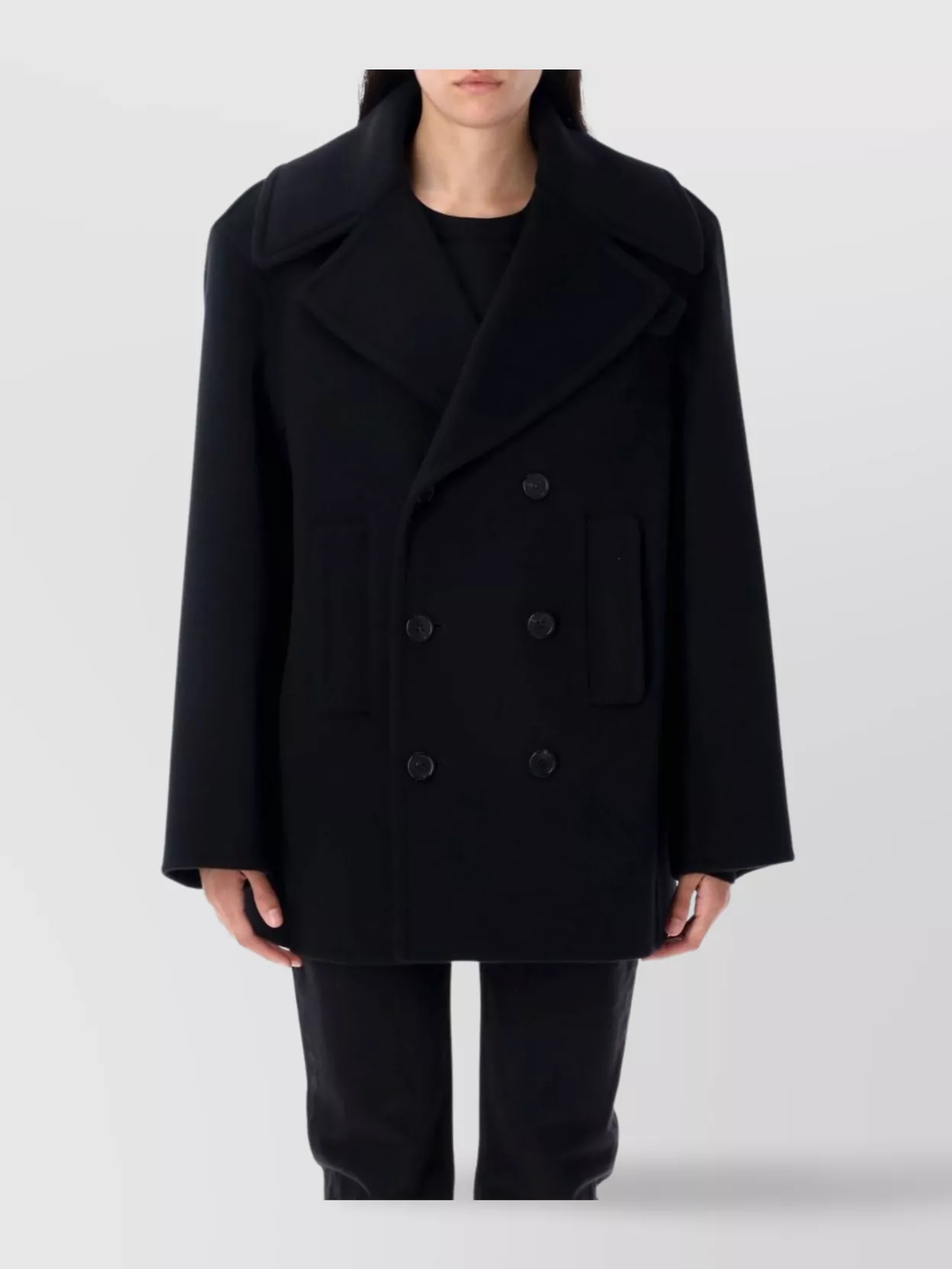 Saint Laurent Wool Peacoat Wide Lapels