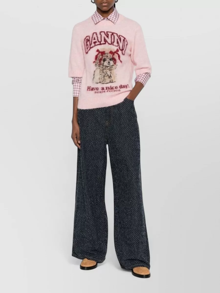 Ganni Crew Neck Graphic Top Short Sleeves