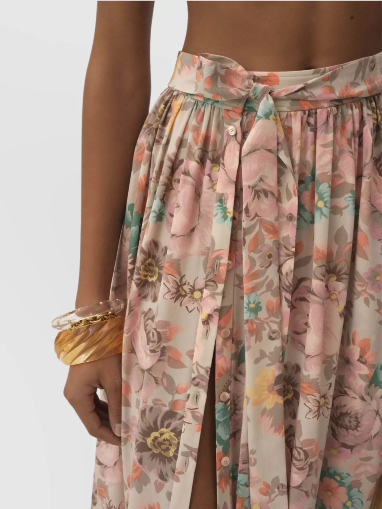 Chloé Belted High Waist Floral Midi Skirt