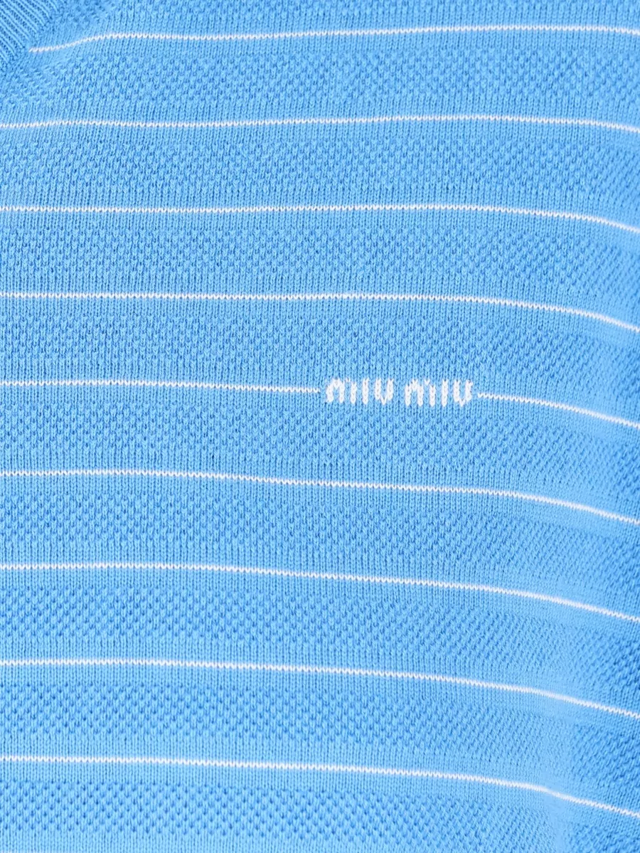 Miu Miu Cotton Ribbed V-Neck Short-Sleeve Polo Top