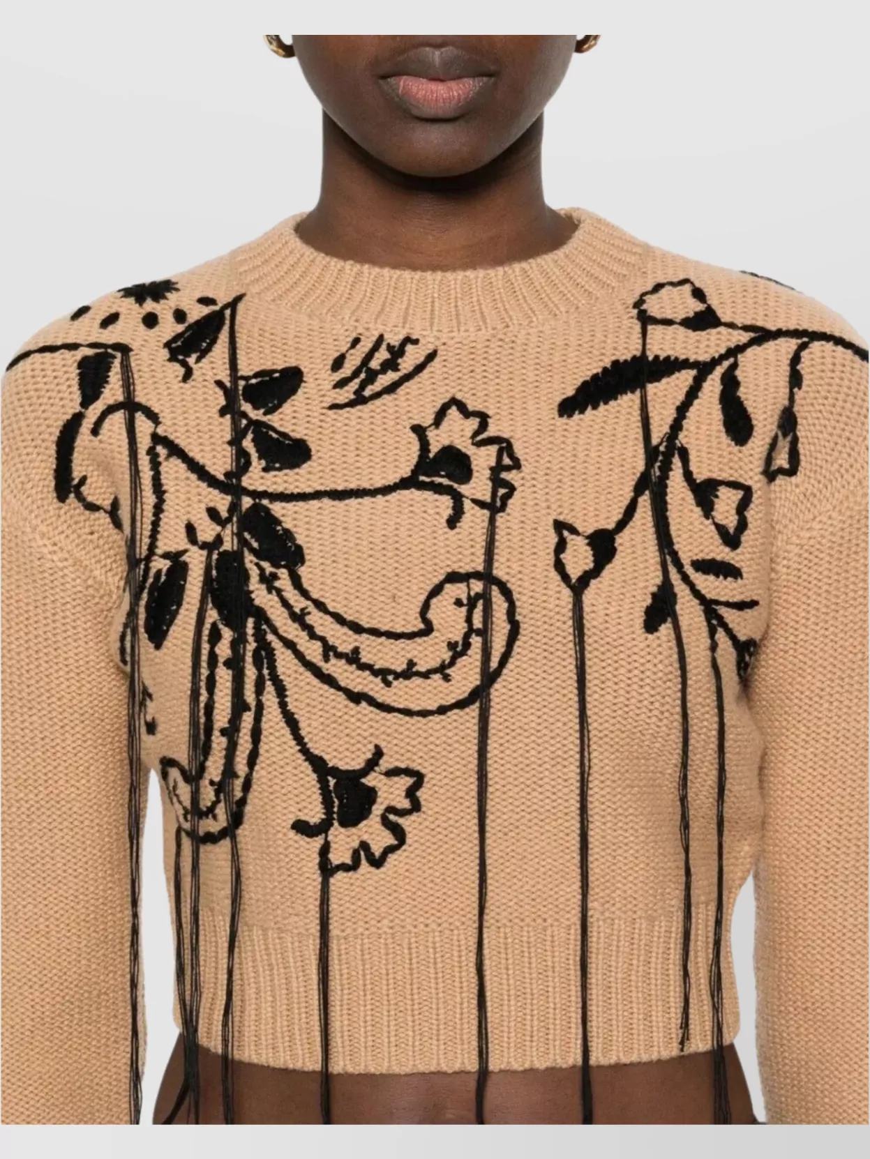 Max Mara Embroidered Knitwear Crop Sleeves Woven Design
