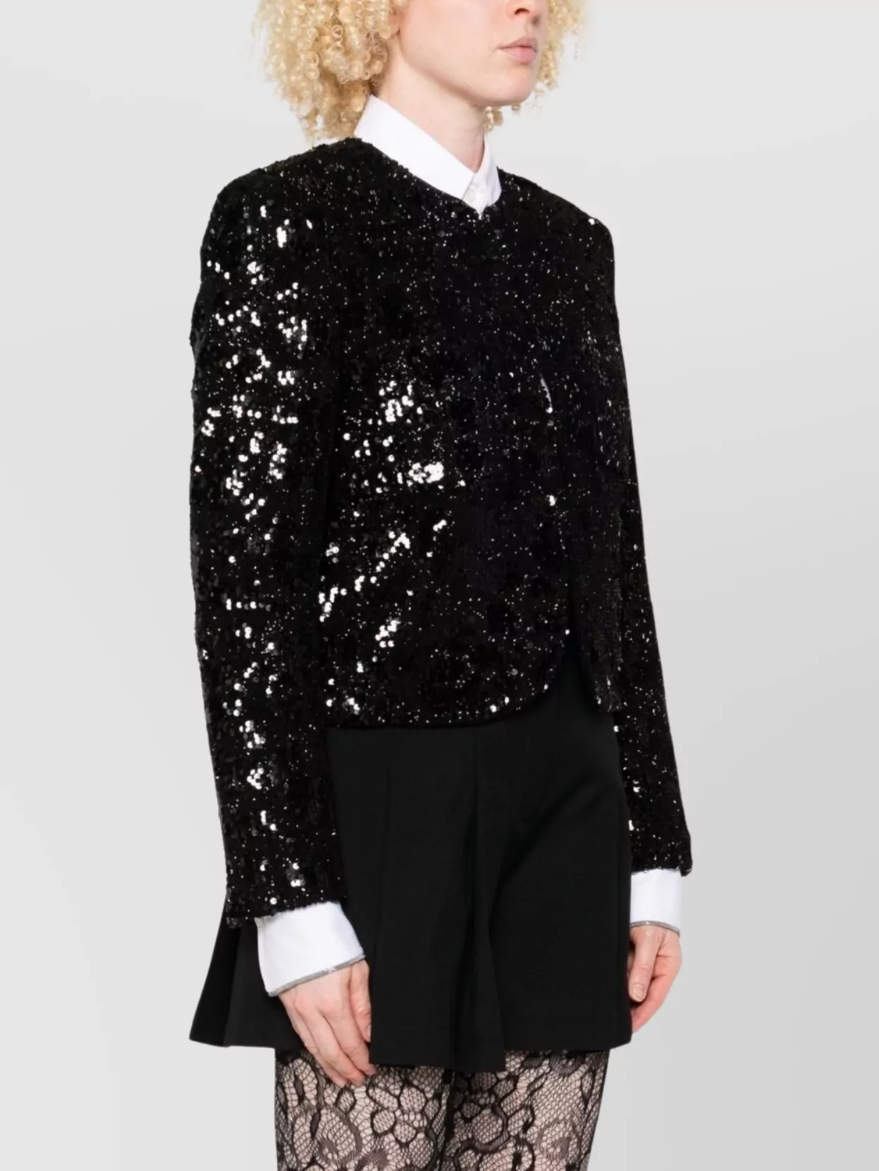 Iro Sequin Embellished Cropped Length Round Neck Jacket