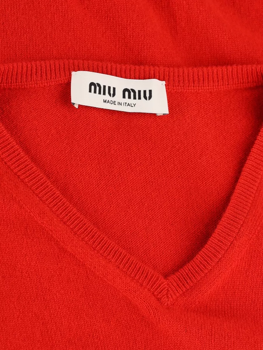 Miu Miu Cashmere V-Neck Ribbed Hem Sweatshirt
