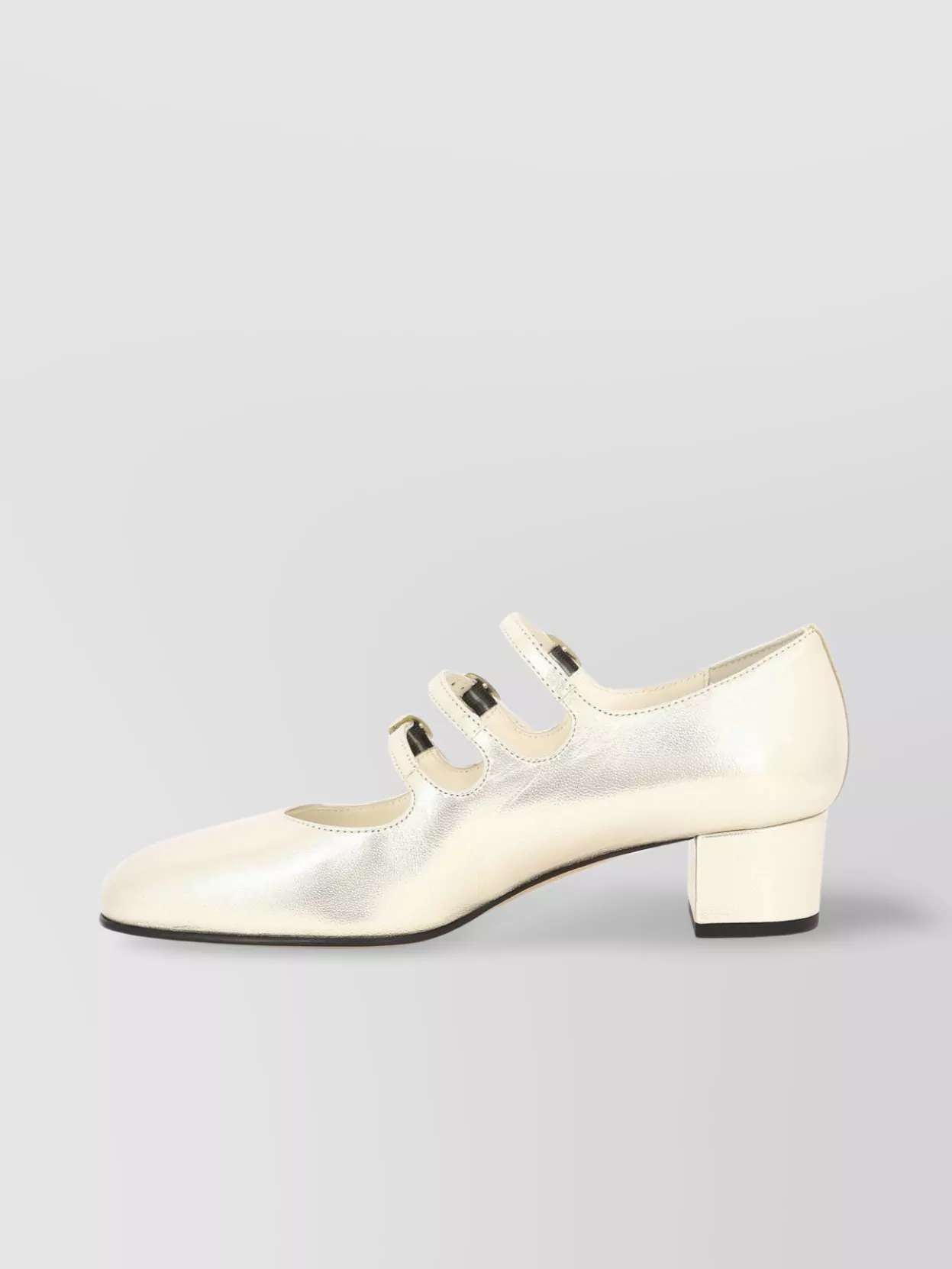 CAREL TRIPLE STRAP BLOCK HEEL PUMPS WITH METALLIC FINISH