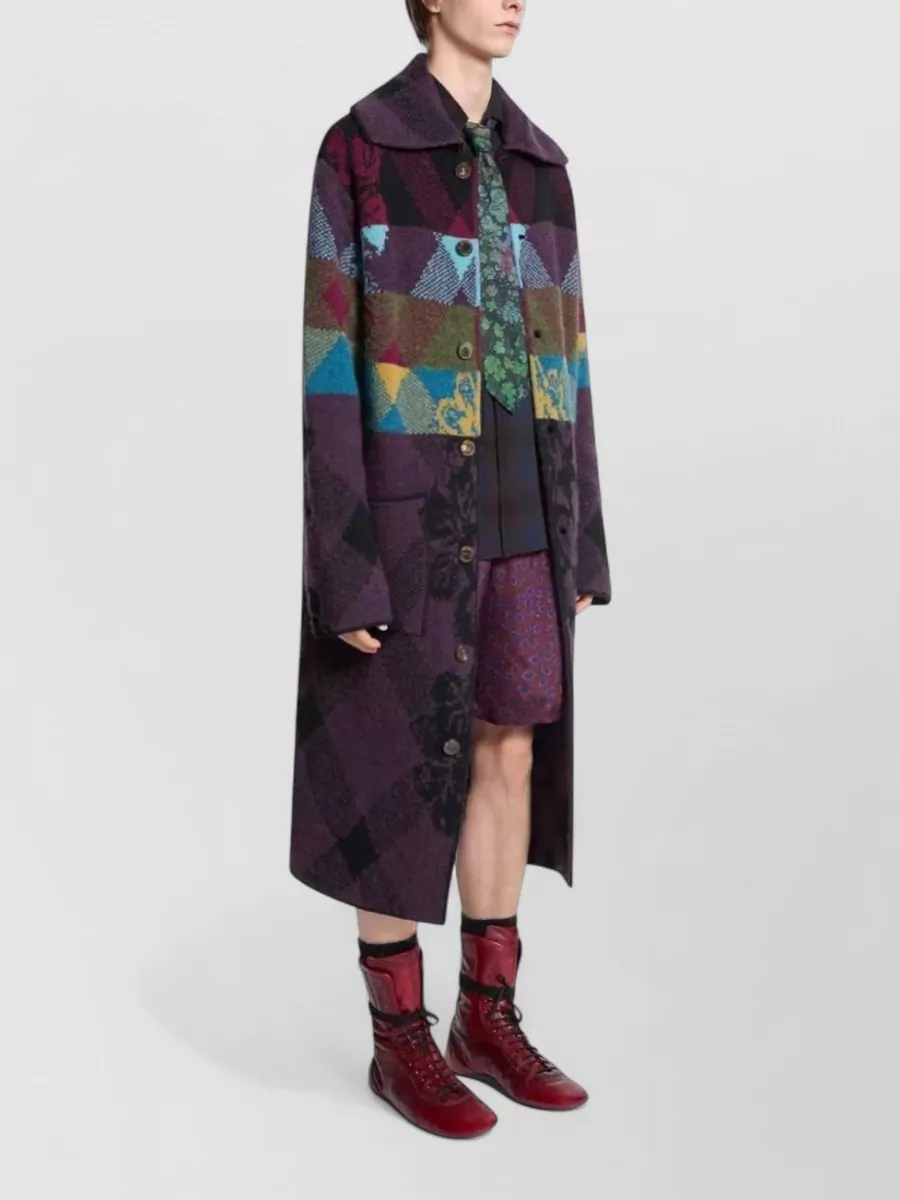 Dries Van Noten Wool Alpaca Oversized Floral Patchwork Cardigan