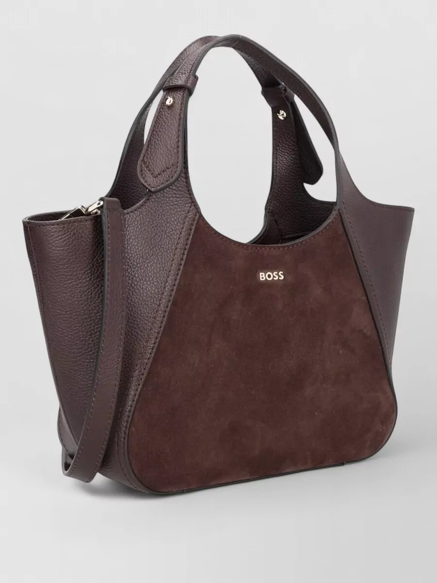 Boss Structured Suede Shoulder Bag With Dual Handles