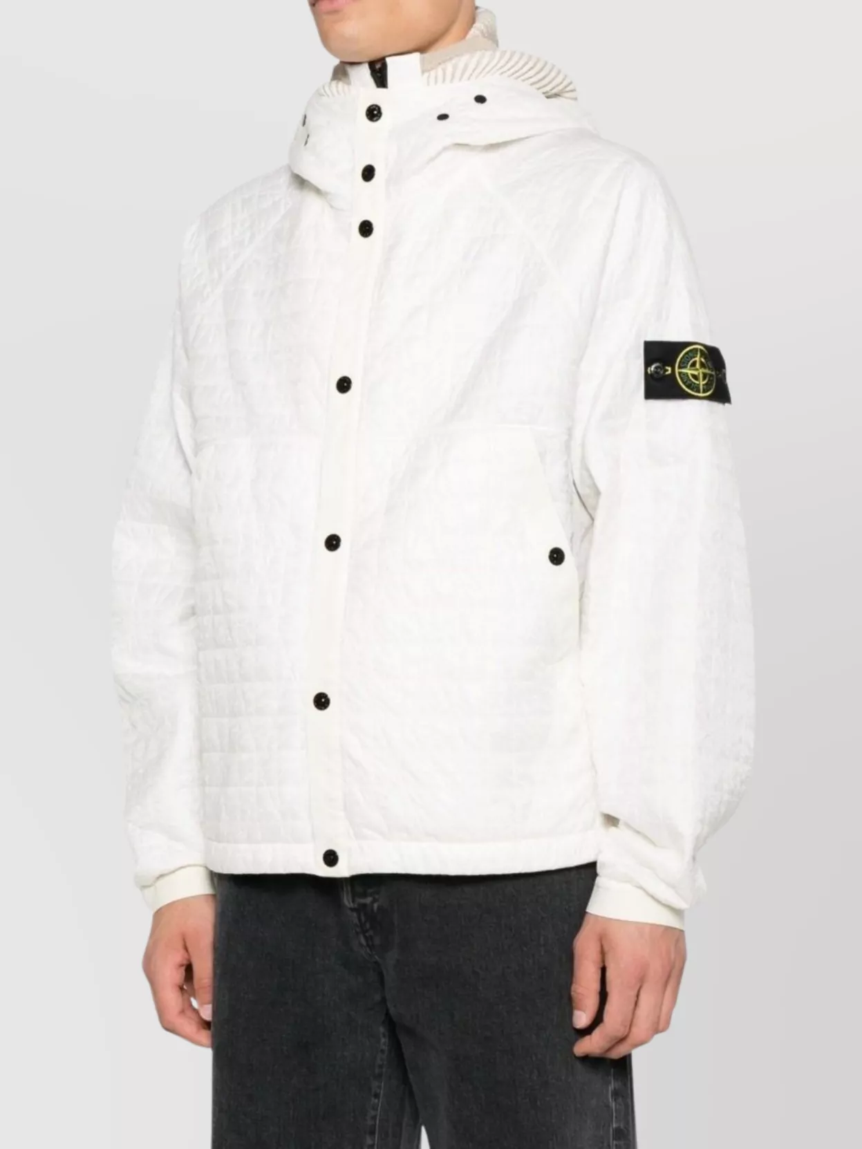 Stone Island Hooded Quilted Blouson Jacket In White