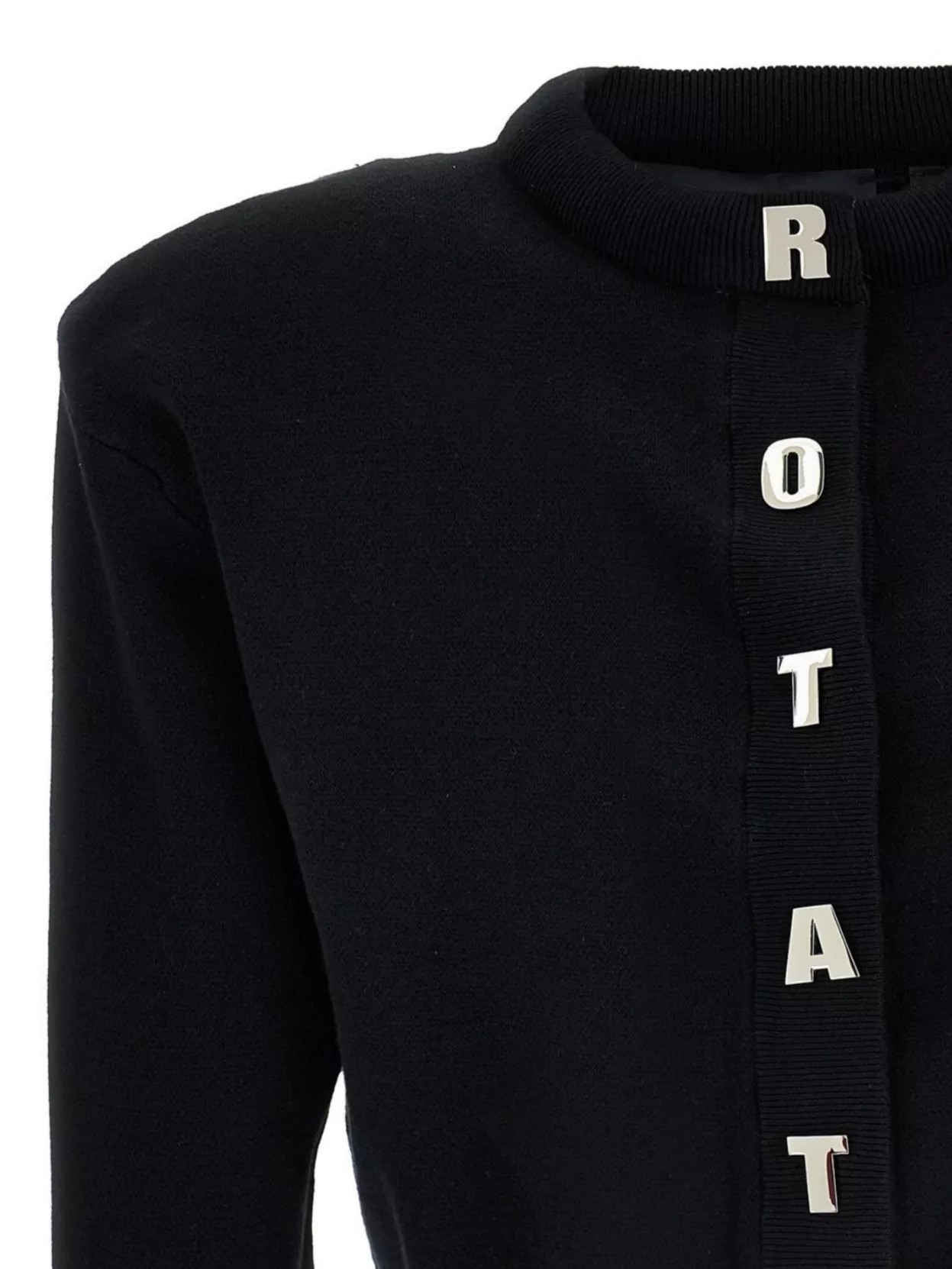Rotate Birger Christensen Rotate Cropped Black Sweater With Padded Shoulders And Button Embellishments