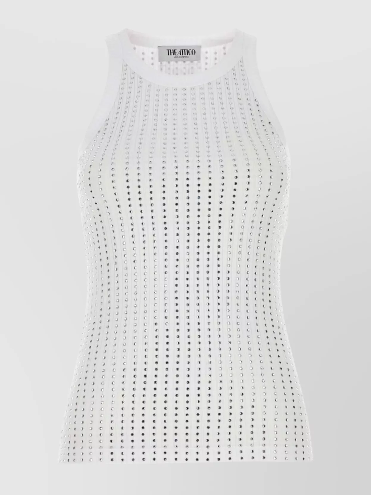 Attico Crew Neck Perforated Ribbed Sleeveless Tank Top In White