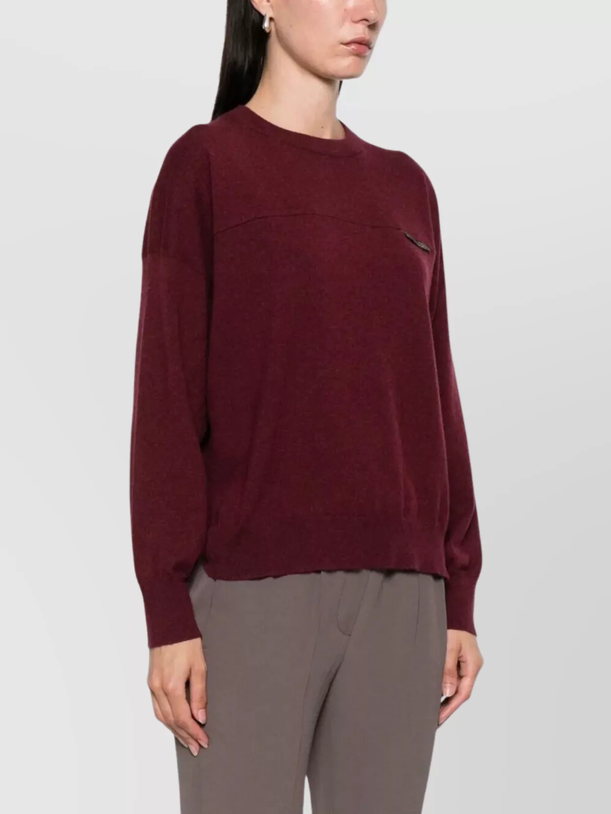 Brunello Cucinelli Crew Neck Cashmere Sweater With Embroidered Detail In Multi