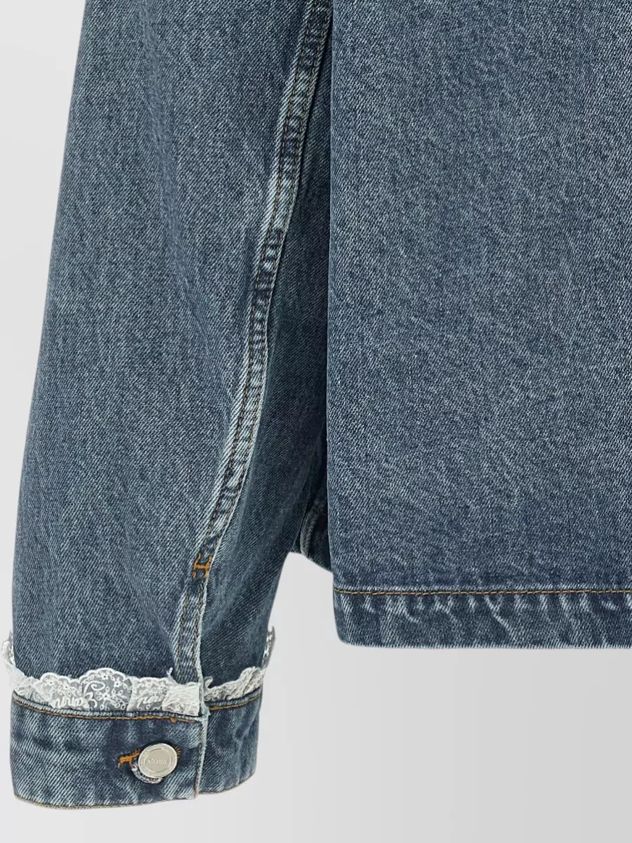 Ganni Denim Lace-Trim Jacket