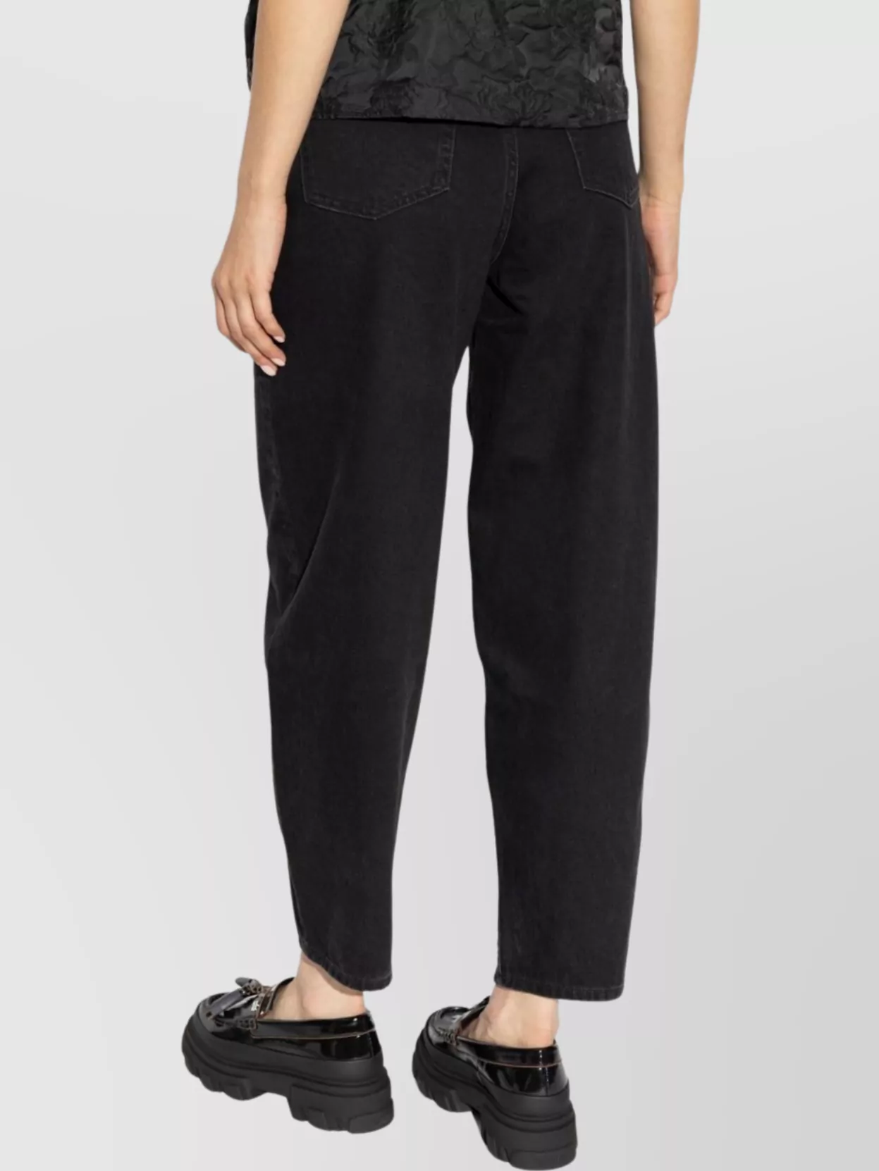 Ganni Denim Trousers With Cropped Leg And Rivet Detailing