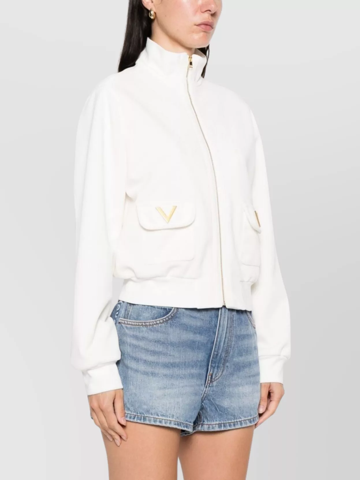 Valentino Garavani Gold V Front Pockets High Collar Jacket
