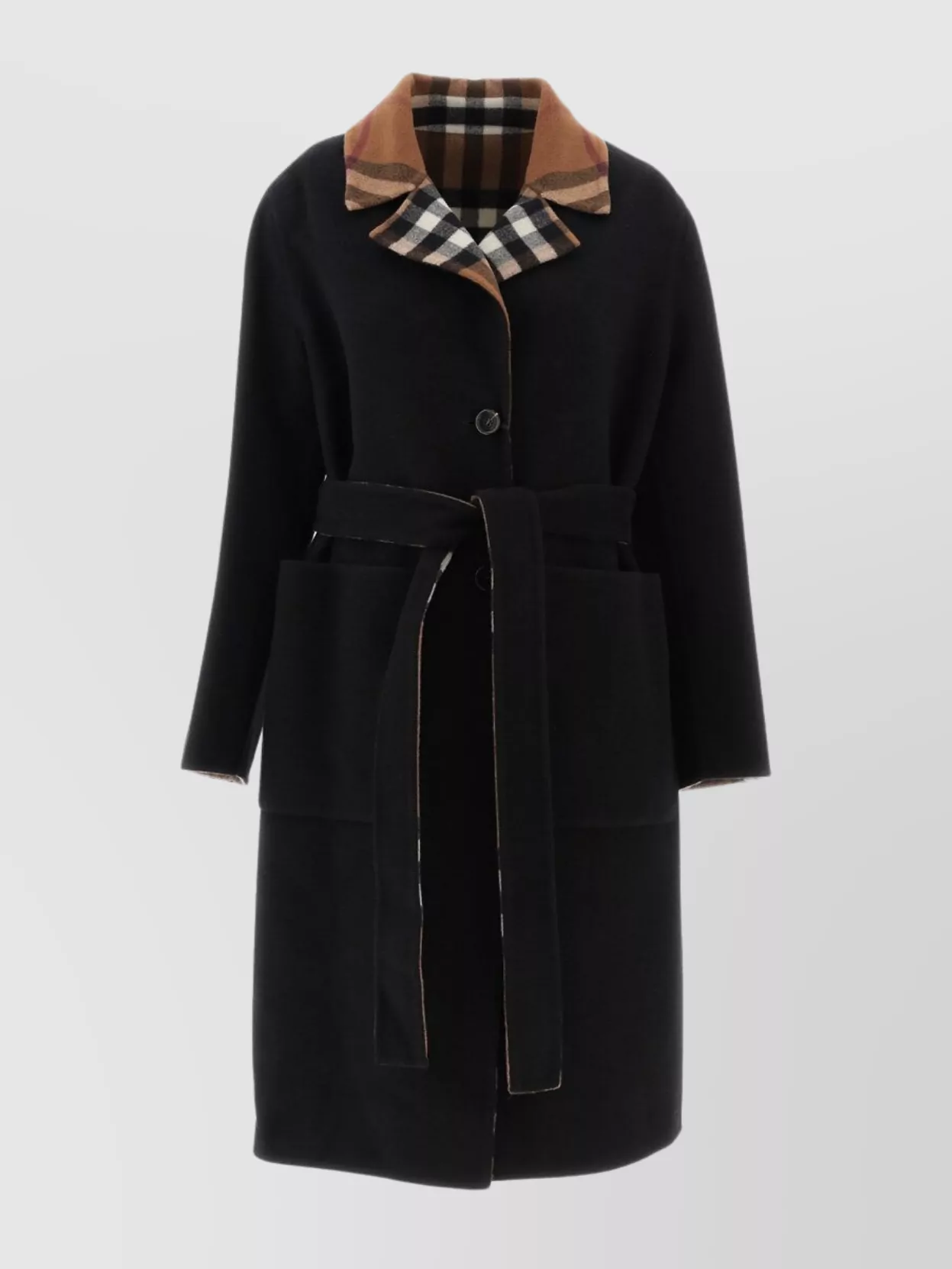 Shop Burberry Dorea Belted Waist Coat With Checked Collar