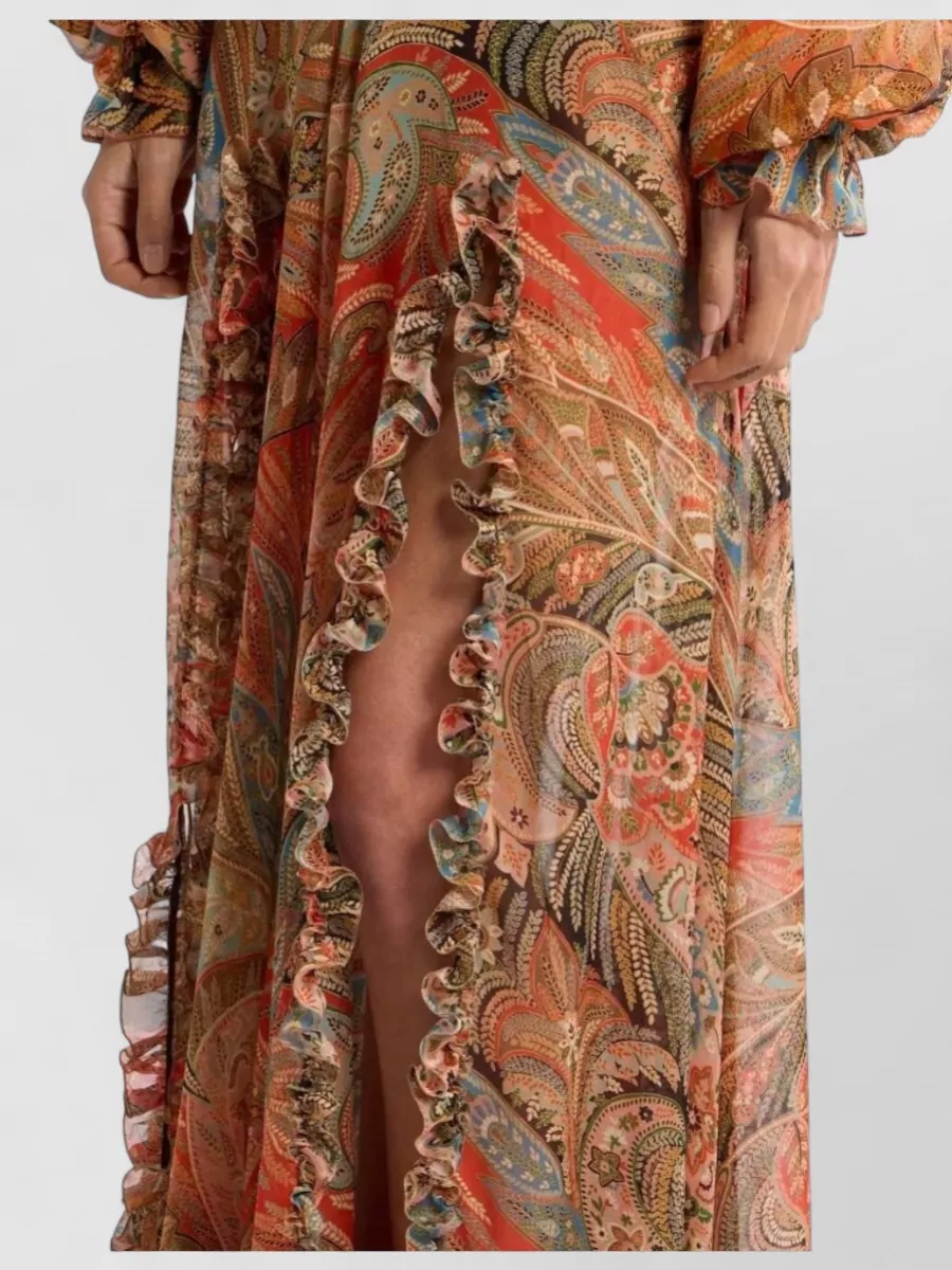 Etro Silk Paisley Print Ruffled Maxi Skirt