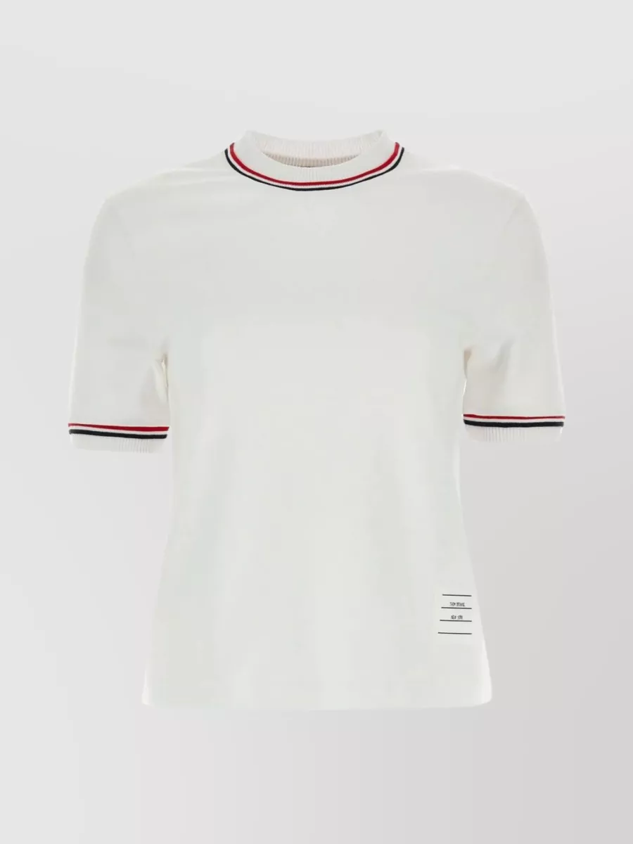 Shop Thom Browne Ribbed Crew-neck Cotton T-shirt In Cream