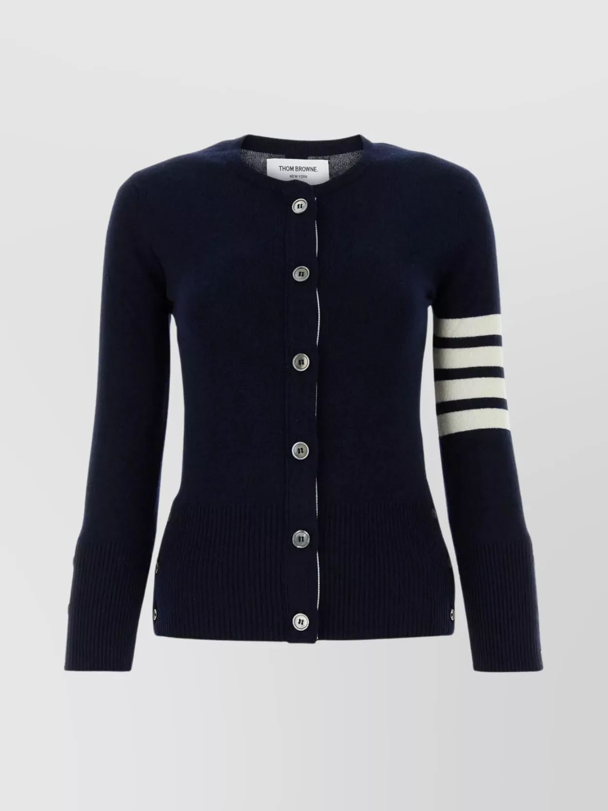 Shop Thom Browne Cashmere Cardigan With Striped Sleeve Detail