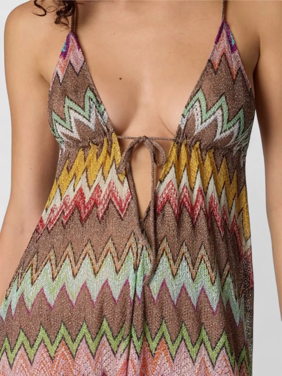 Missoni Metallic Zigzag Sleeveless V-Neck Maxi Beach Dress