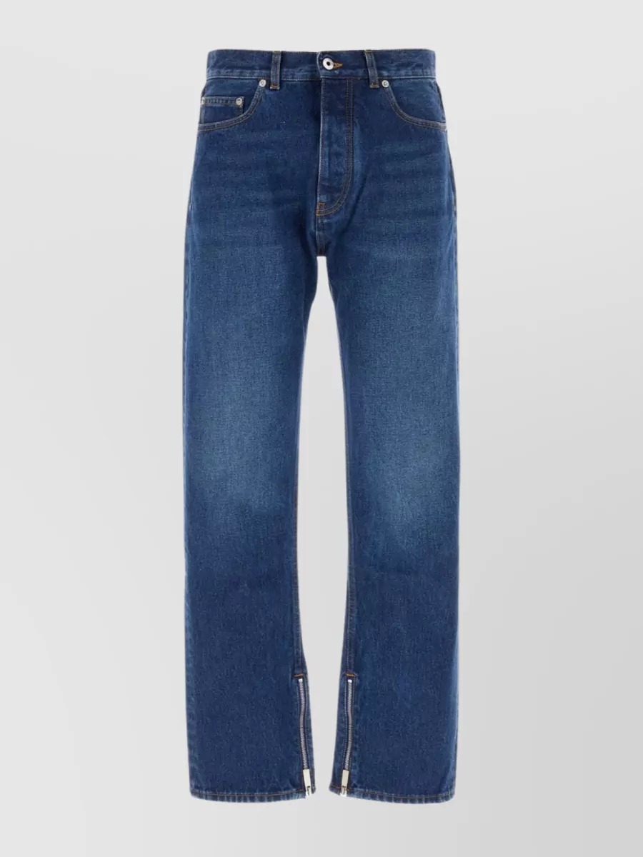 Shop Off-white Waist Belted Denim Trousers In Blue