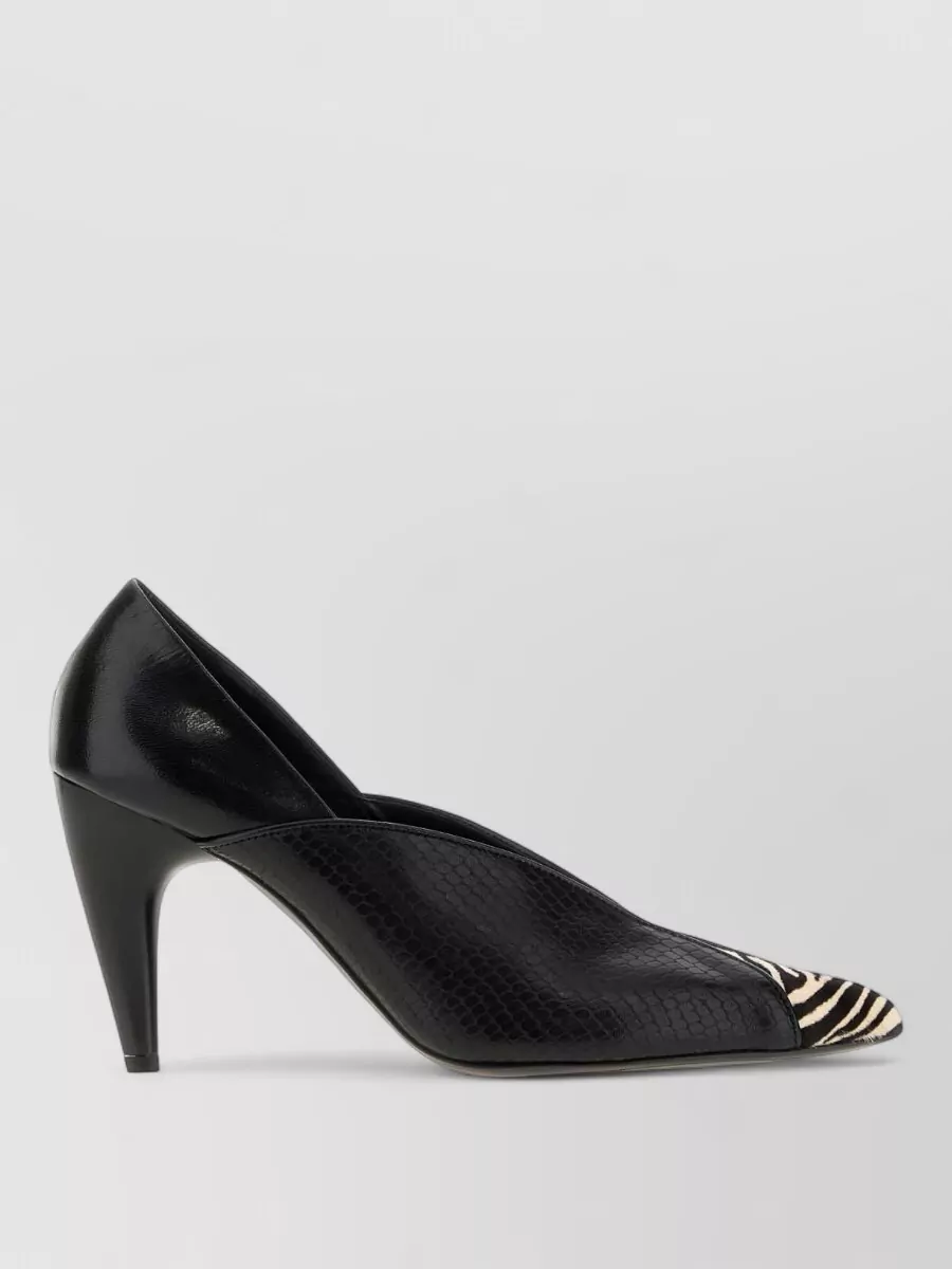 Isabel Marant Luza Calf Hair-trimmed Snake-effect Leather Pumps In Black