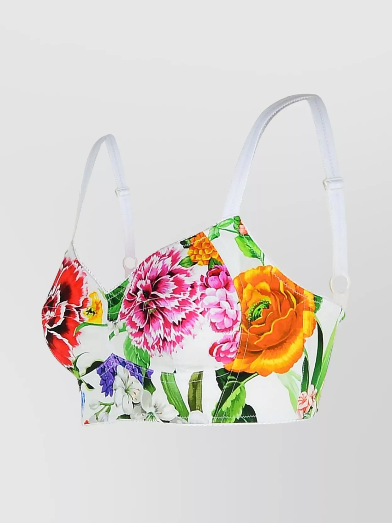 Dolce & Gabbana Multicolor Top With All-over Floral Motif And Adjustable Shoulder Straps In Cotton Blend Woman In Pink