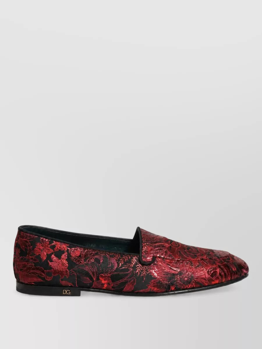 Dolce&Gabbana Leather Floral-Jacquard Slippers