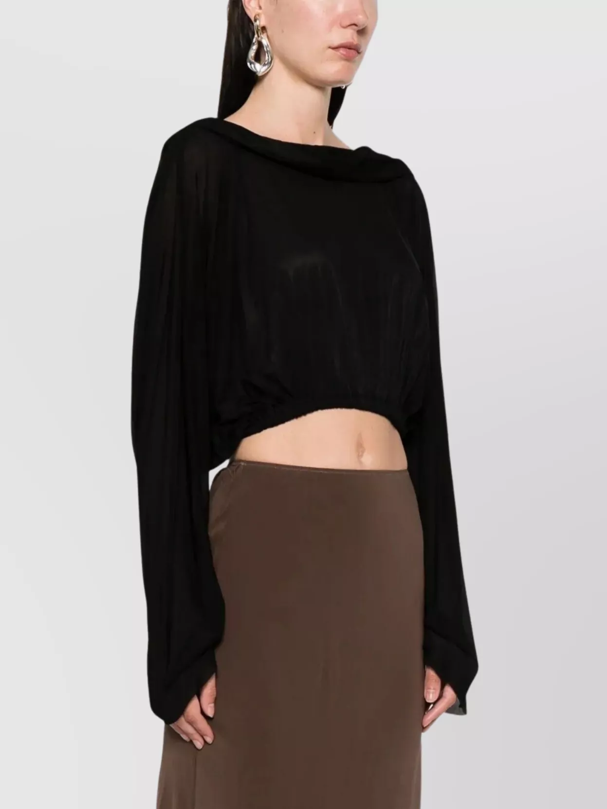Rick Owens Black Hollywood Cropped Hooded Tunic Top