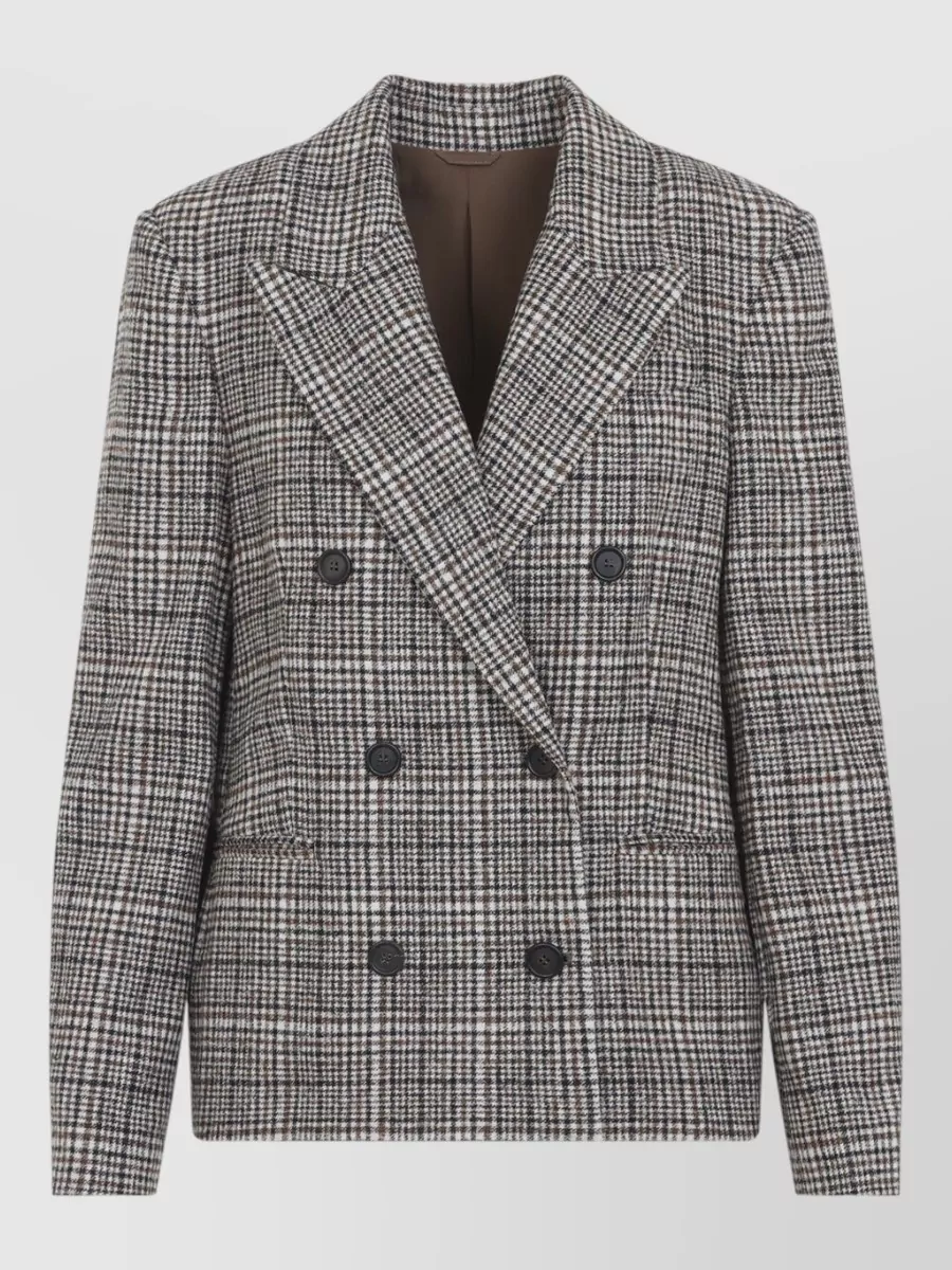 Brunello Cucinelli alpaca wool checked double breasted coat