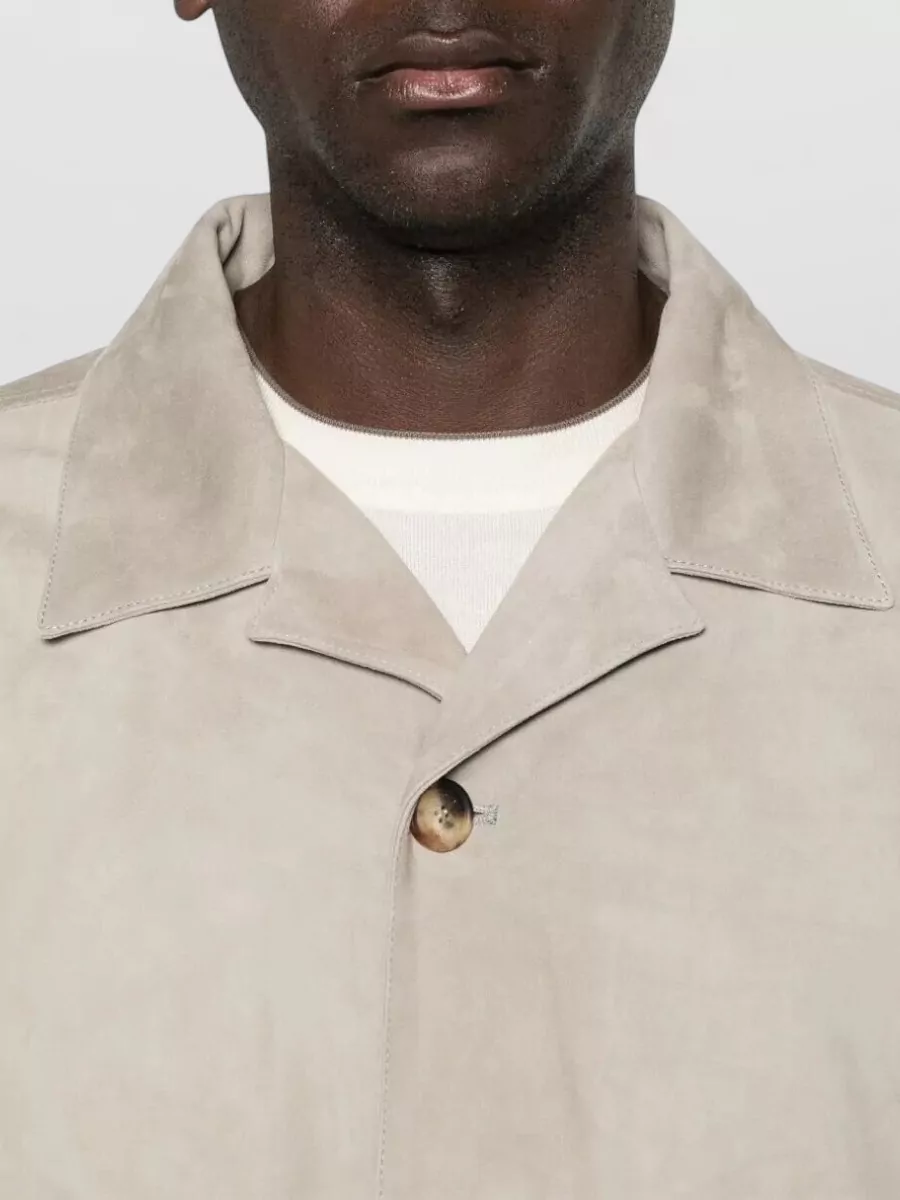 Brunello Cucinelli Suede Collared Jacket Long Sleeves Flap Pockets