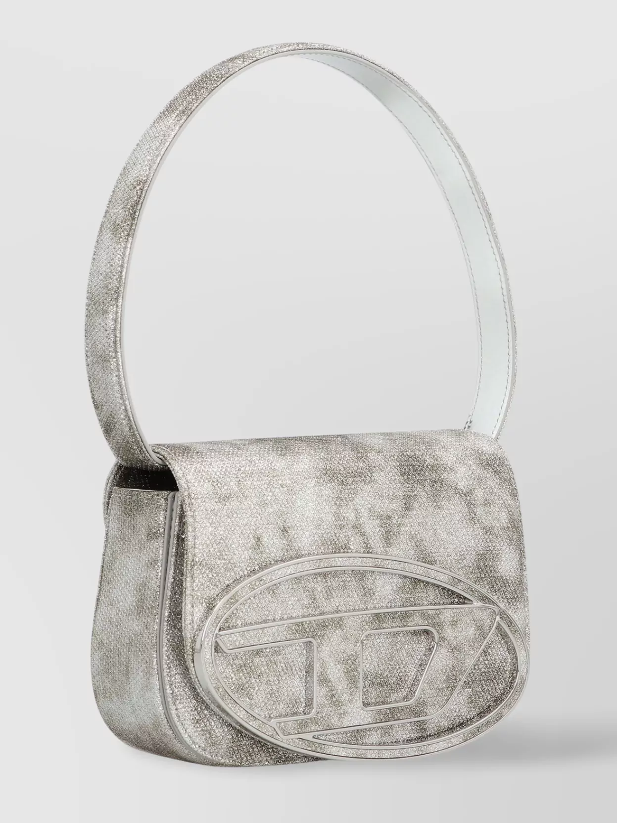 Diesel Glitter Fabric Shoulder Bag In White