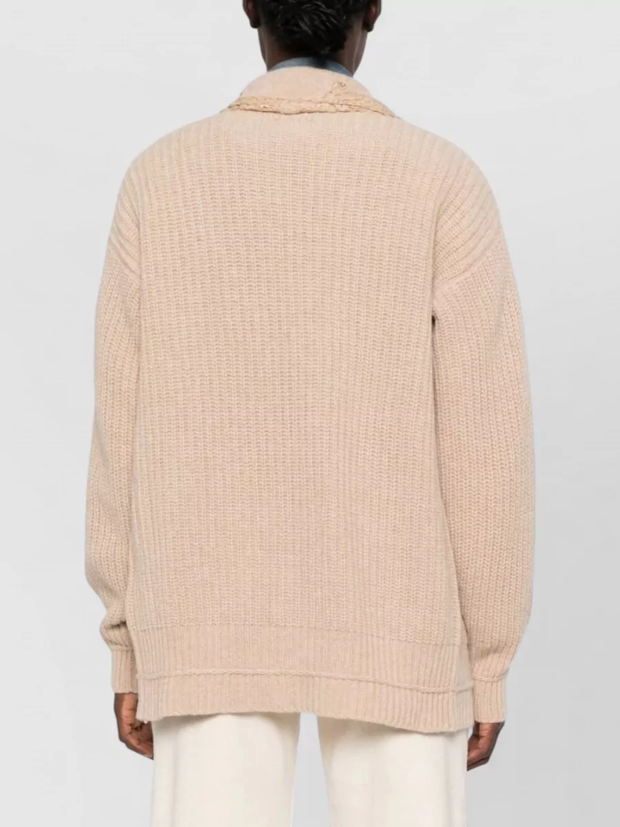 Ermanno Firenze Ribbed Lace Trim Cardigan