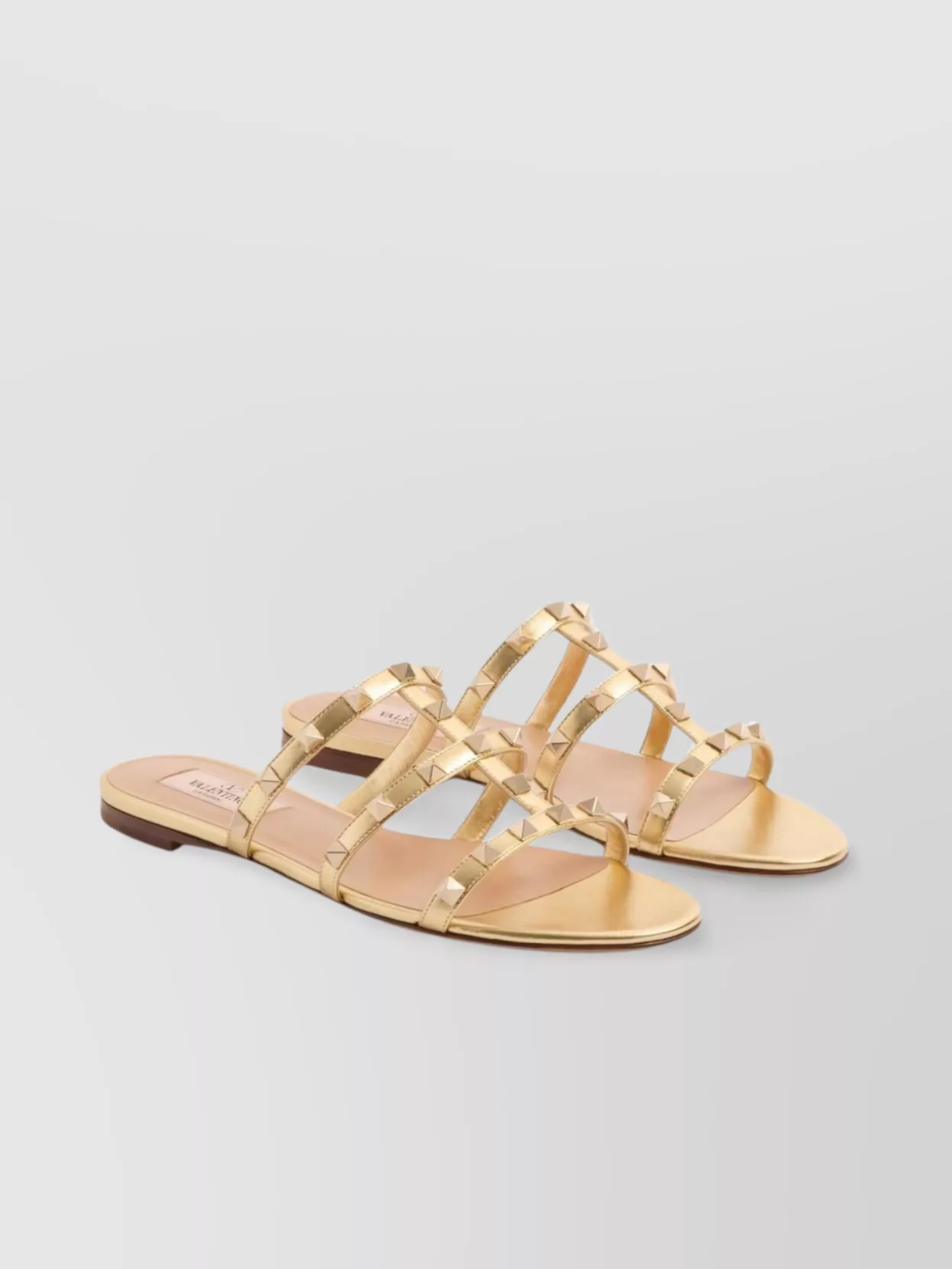 Valentino Garavani Rockstud Laminated Nappa Slide Sandal Woman Antique Brass 41