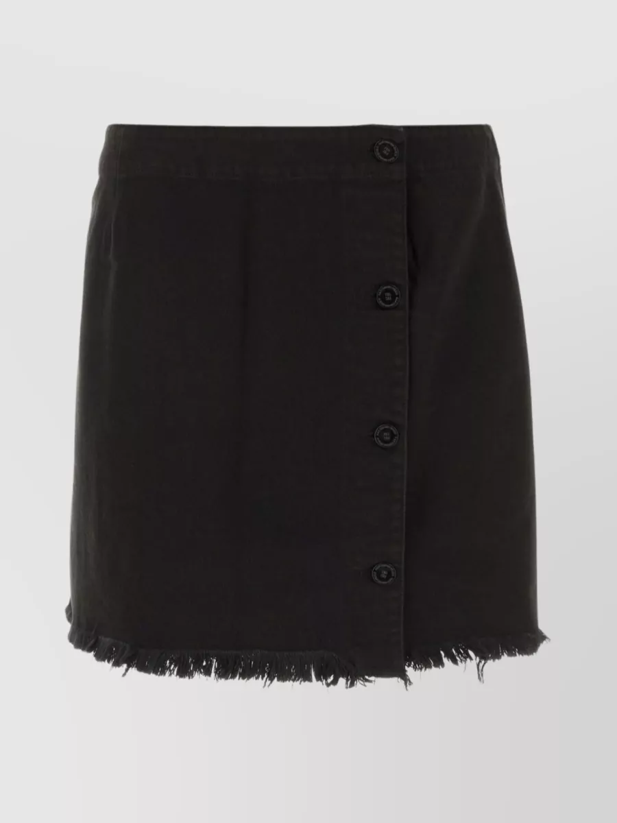 Shop Raf Simons Fringed Hemline Denim Skirt In Black