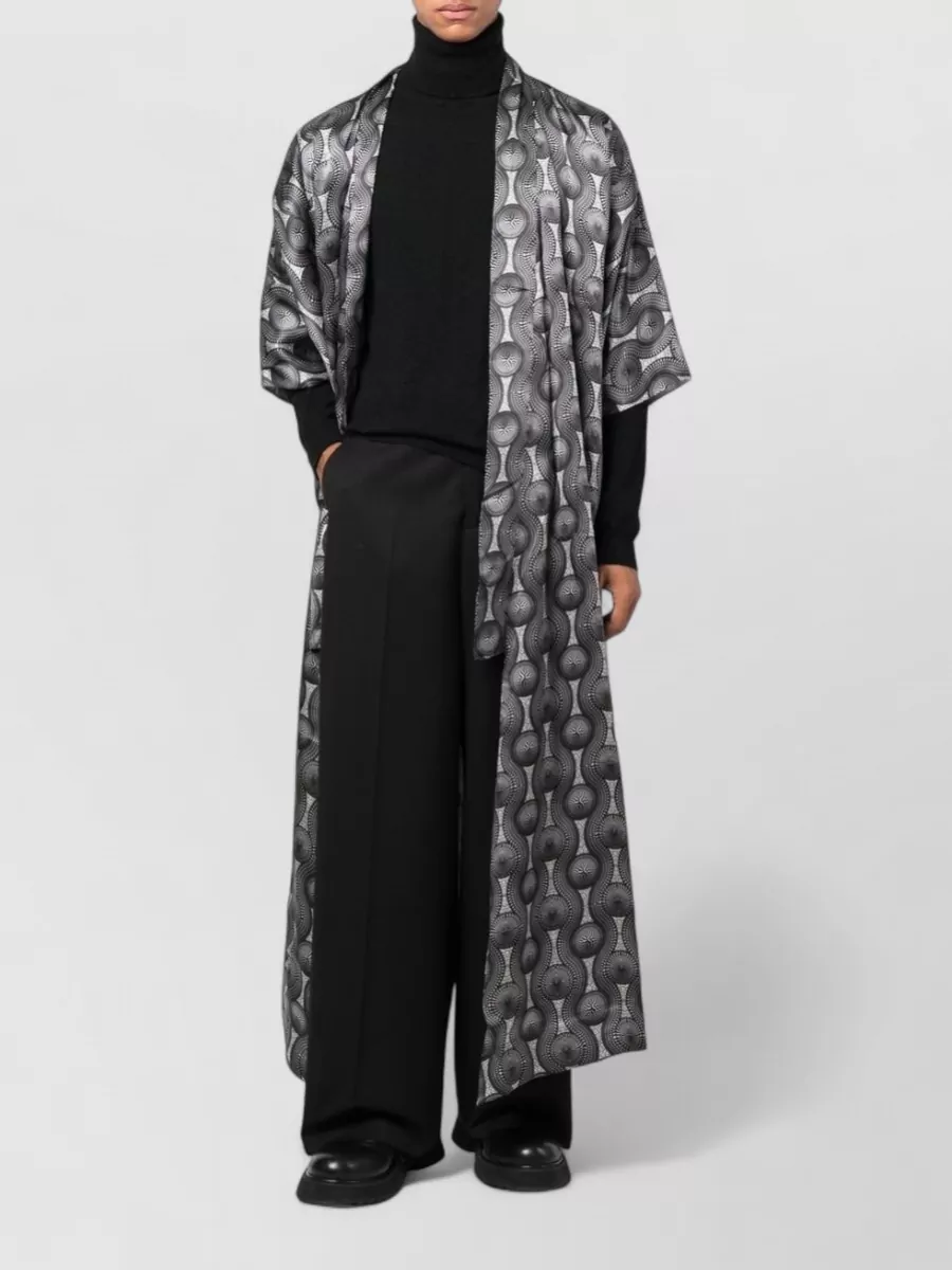 Ozwald Boateng Silk Geometric-Print Belted Long Kimono