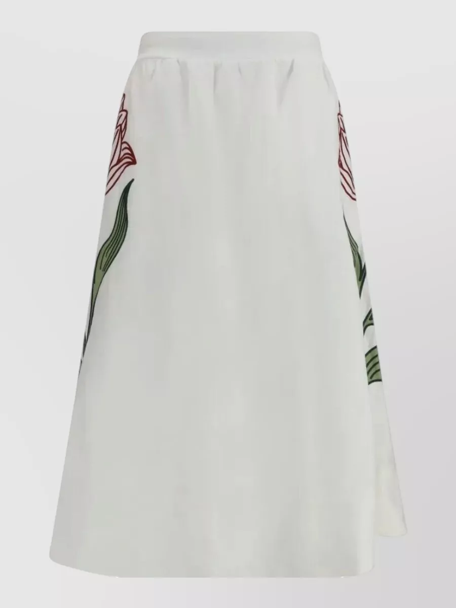 Farm Rio Linen floral embroidered midi a-line skirt