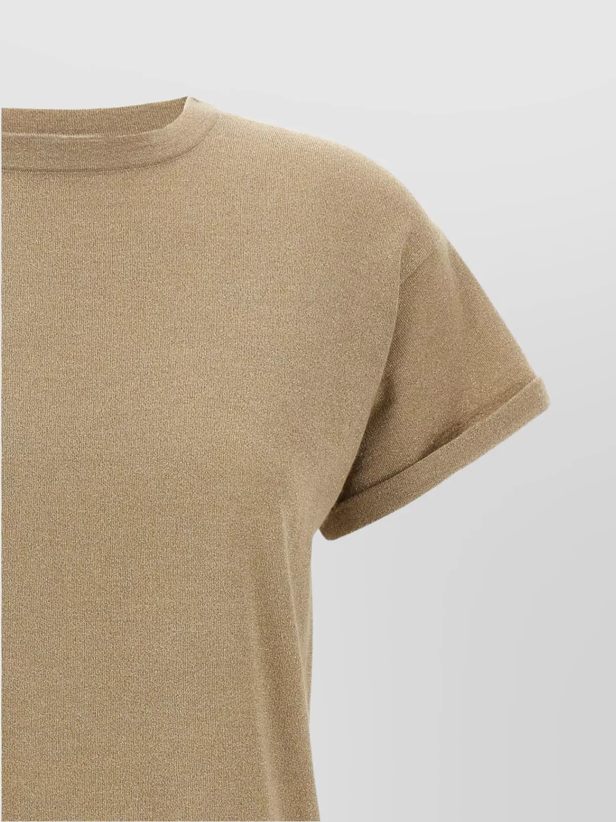 Brunello Cucinelli Crew Neck Lamé Cashmere T-Shirt Rolled Sleeves